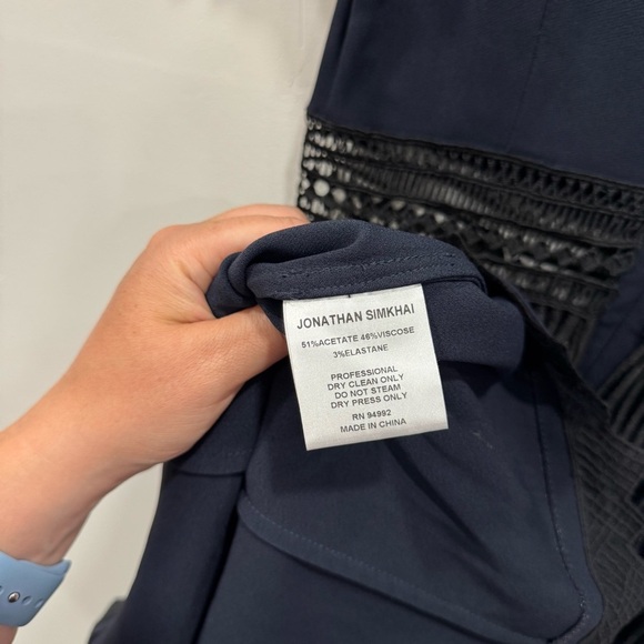 Jonathan Simkhai Navy Blue Black Crochet Fringe Fluted Dress Knee Length Size 2 - Picture 8 of 9